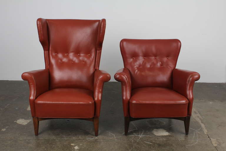 Mid-20th Century Paid of His and Hers Danish Leather Tufted Lounge Chairs