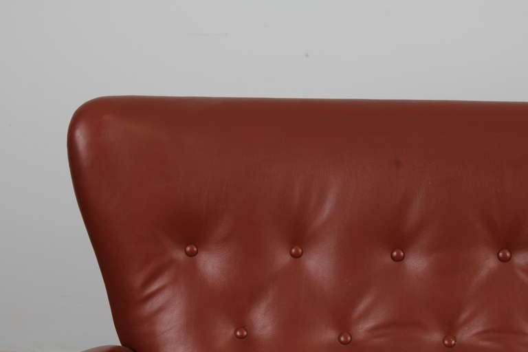 Mid-Century Modern Danish Leather Tufted Tight Back and Seat Sofa