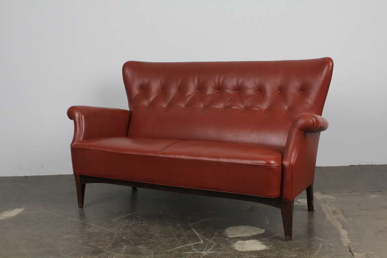 Danish Leather Tufted Tight Back and Seat Sofa 1