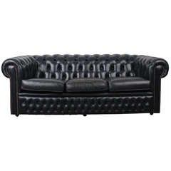 English Black Leather Vintage Chesterfield