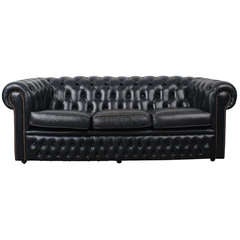 English Black Leather Retro Chesterfield