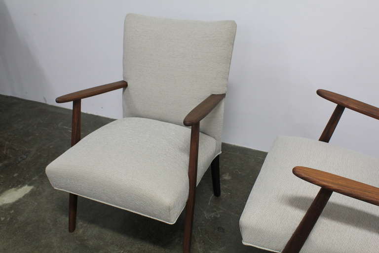 Fabric Pair of Danish fabric arm chairs.