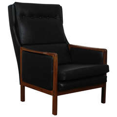 Black Leather Midcentury Modern Danish Lounge Chair