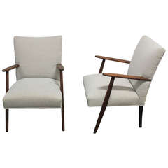 Pair of Danish fabric arm chairs.