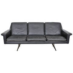 Midcentury Danish Black Leather Sofa