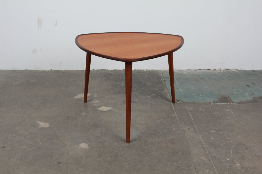 Danish mid century modern triangular teak coffee table. 2