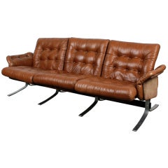 Danish Modern Tufted Leather and Metal Frame Sofa by Ebbe Gehl.