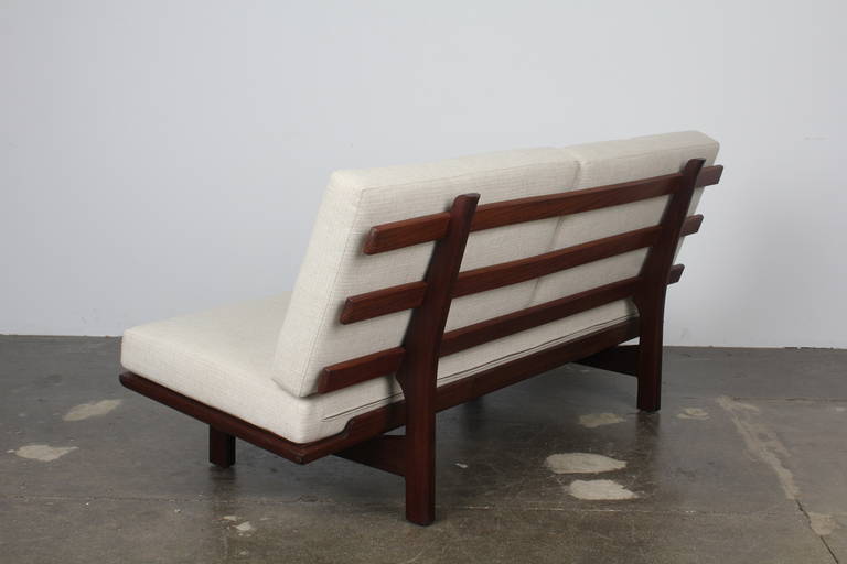 Fabric Danish Modern Park-Bench-Style Sofa in the Manner of Hans Wegner