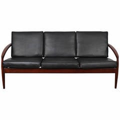 Solid Rosewood and Black Leather Sofa by Kai Kristiansen