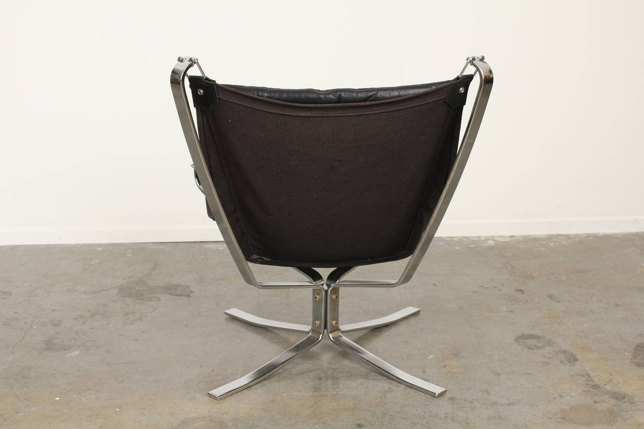Mid-Century Modern Black Leather Falcon Chair by Sigurd Ressell