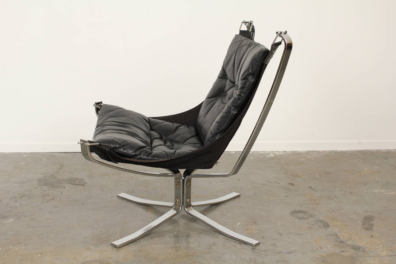 Norwegian Black Leather Falcon Chair by Sigurd Ressell