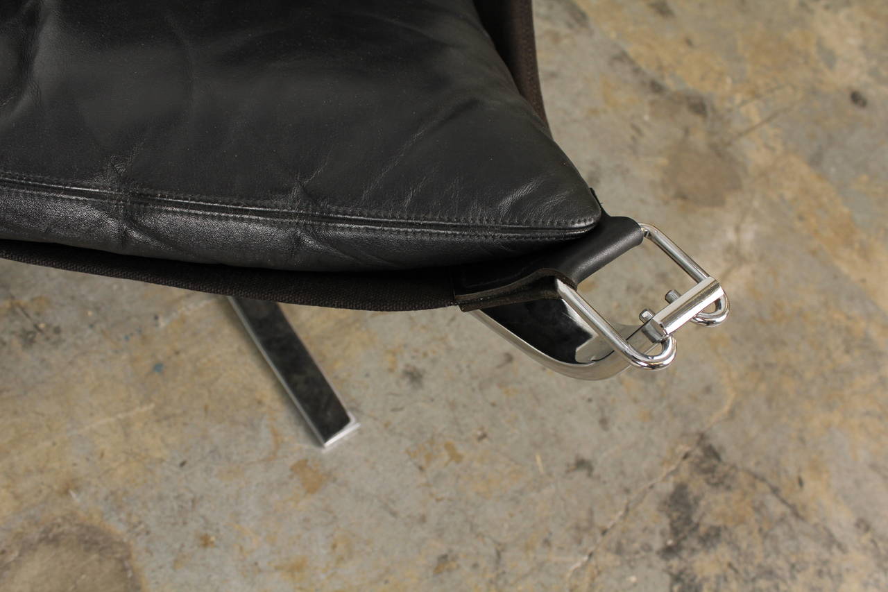 Chrome Black Leather Falcon Chair by Sigurd Ressell