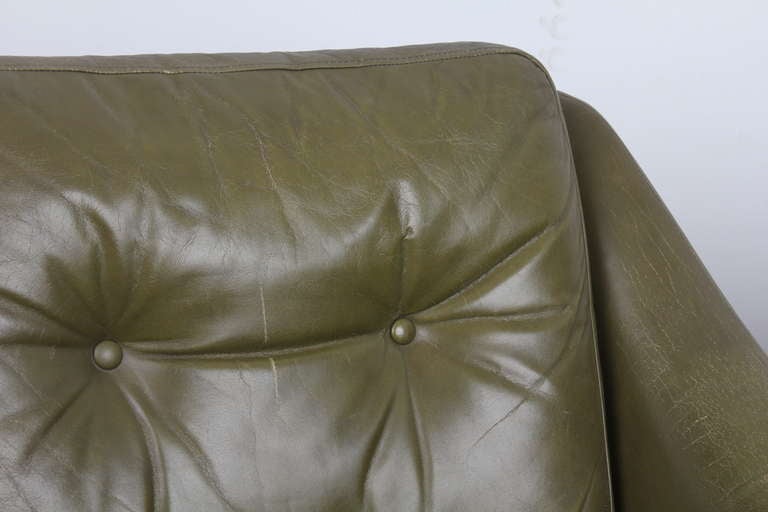 Dark Olive Green Leather Mid Century Modern Lounge Chairs at 1stDibs