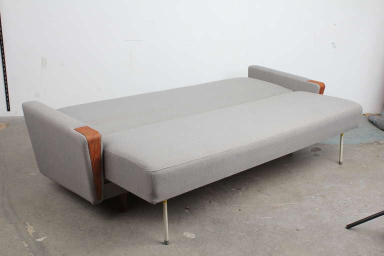 Teak Danish Mid Century Modern Tight Back Sleeper Sofa