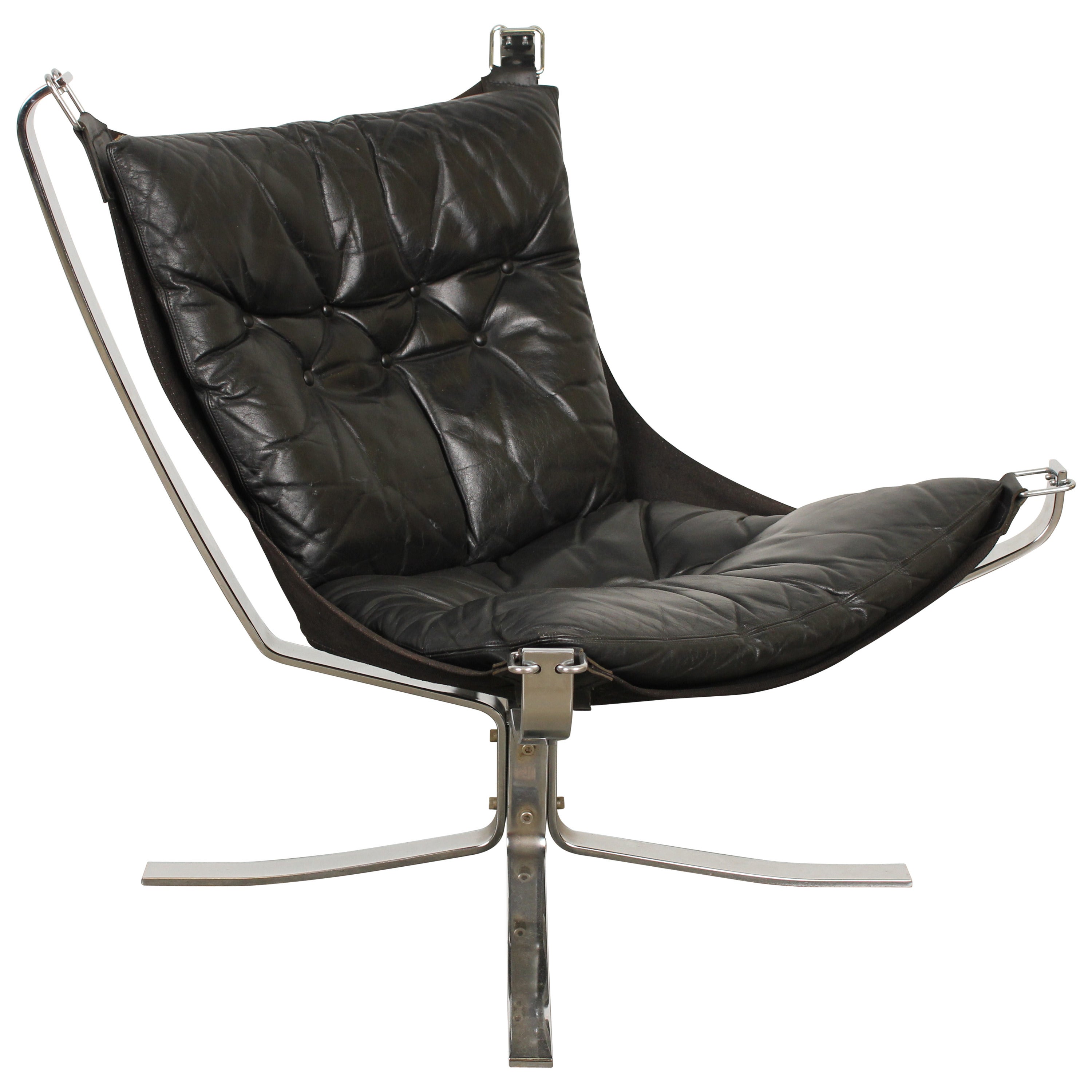 Black Leather Falcon Chair by Sigurd Ressell