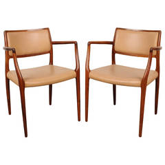 Pair of Rosewood and Leather Side Chairs by Niels Otto Møller