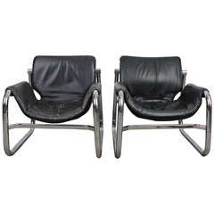 Chromed Steel Tubular Mid Century Modern Lounge Chairs