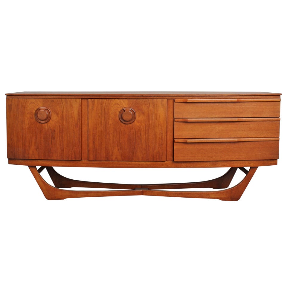 Teak Mid Century Sideboard with curved shaped legs