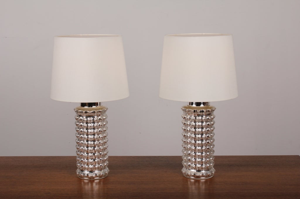 Swedish Pair of Danish Modern Mercury Glass Lamps by Helena Tynell for Luxus