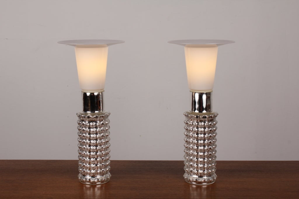 Pair of Danish Modern Mercury Glass Lamps by Helena Tynell for Luxus In Excellent Condition In North Hollywood, CA