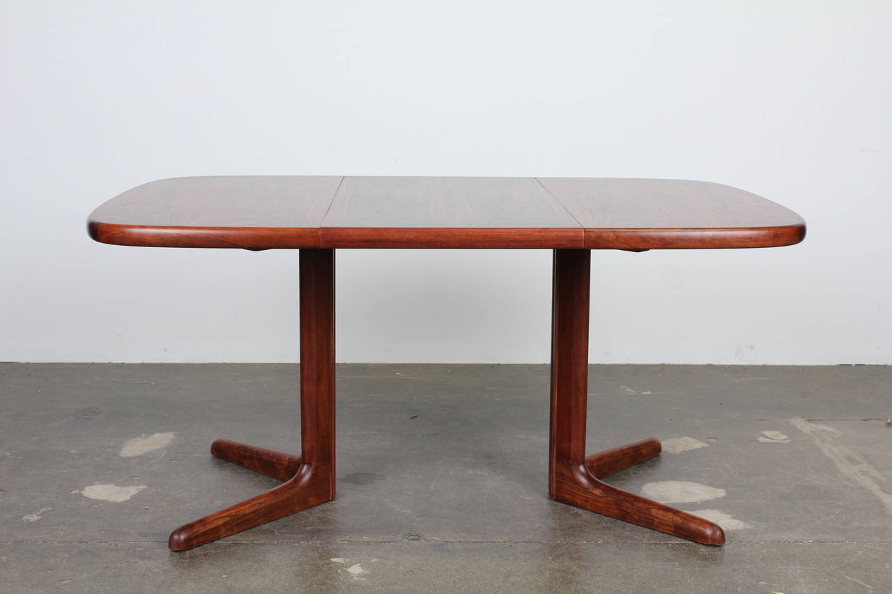 Danish rosewood rounded corner pedestal base dining table