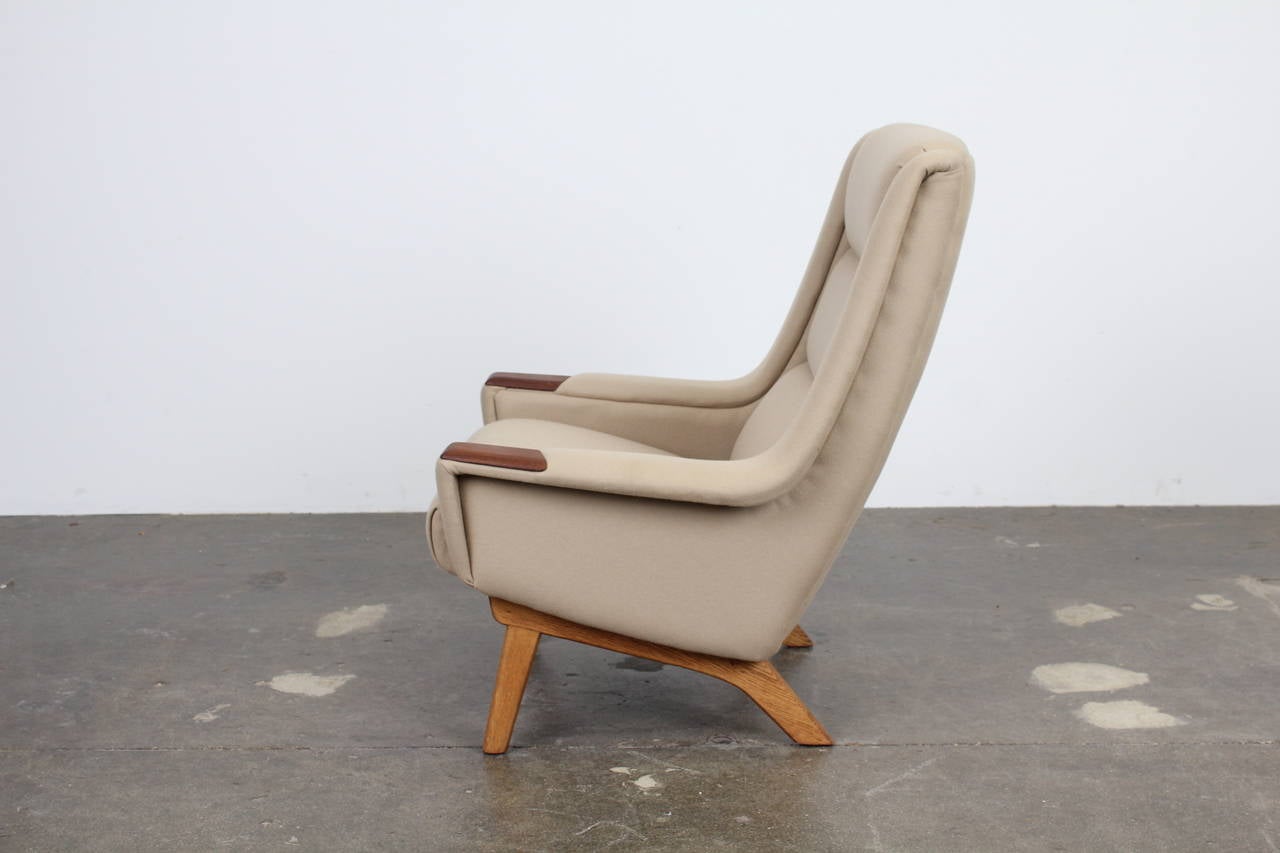 Mid-20th Century Danish Mid-Century Modern Tall Lounge Chair with Teak Arm Accents