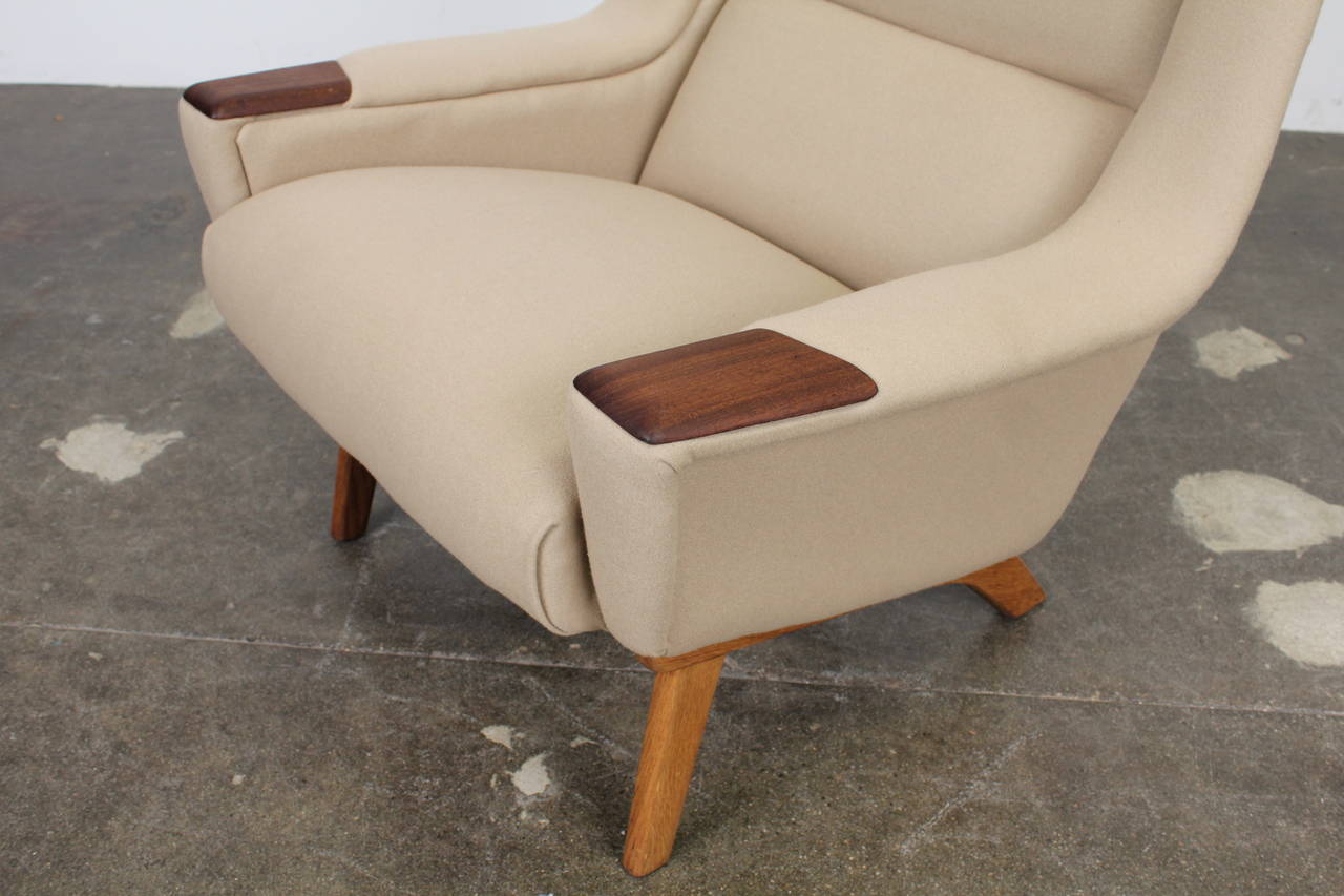 Danish Mid-Century Modern Tall Lounge Chair with Teak Arm Accents 1