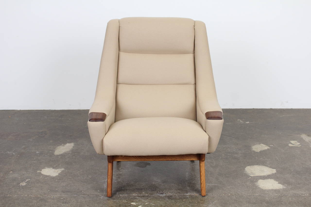 Danish Mid-Century Modern Tall Lounge Chair with Teak Arm Accents 3