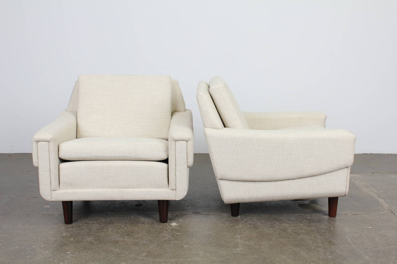 Mid-20th Century Pair of Off-White Danish Modern, Low Lounge Chairs