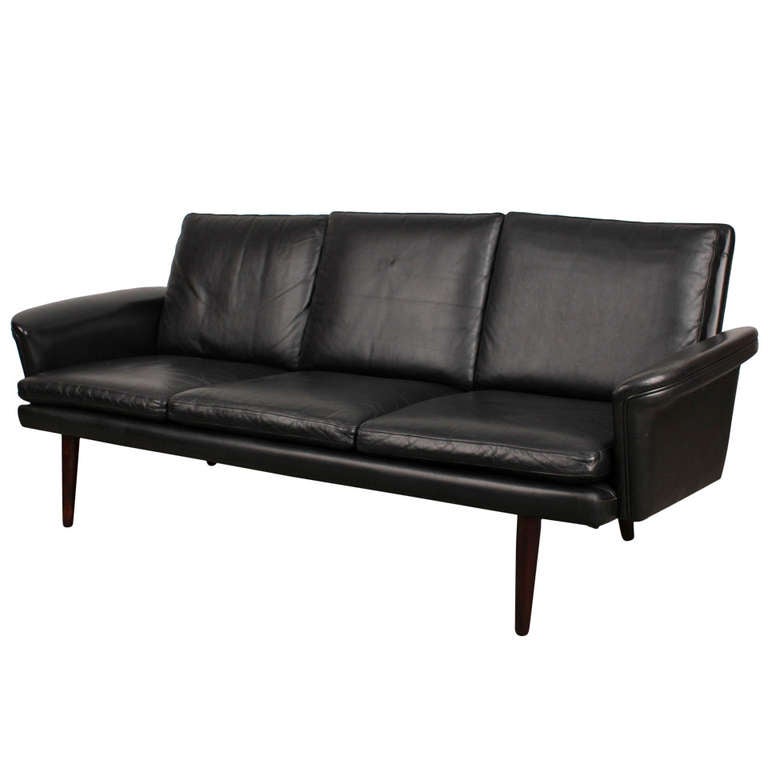 Black Leather MidCentury Modern Sofa at 1stDibs