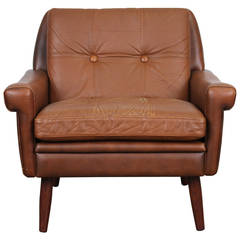 Danish Modern Brown Leather Chair by Skipper Mobler