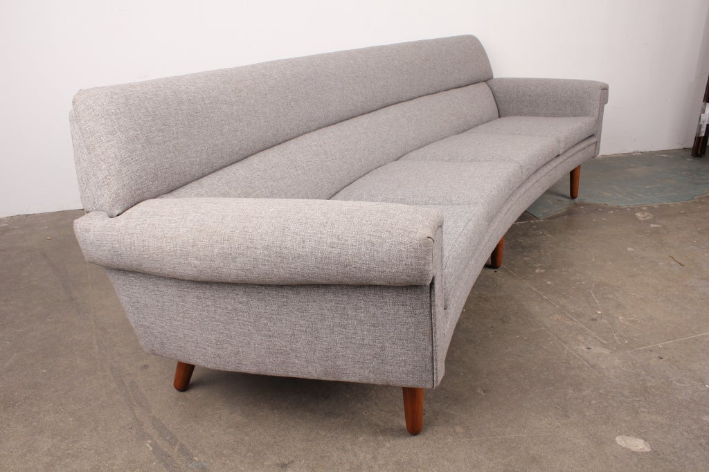 Fabric Danish mid century modern curved 4 seat sofa