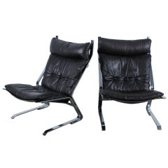 Mid Century Modern Black Leather Chairs