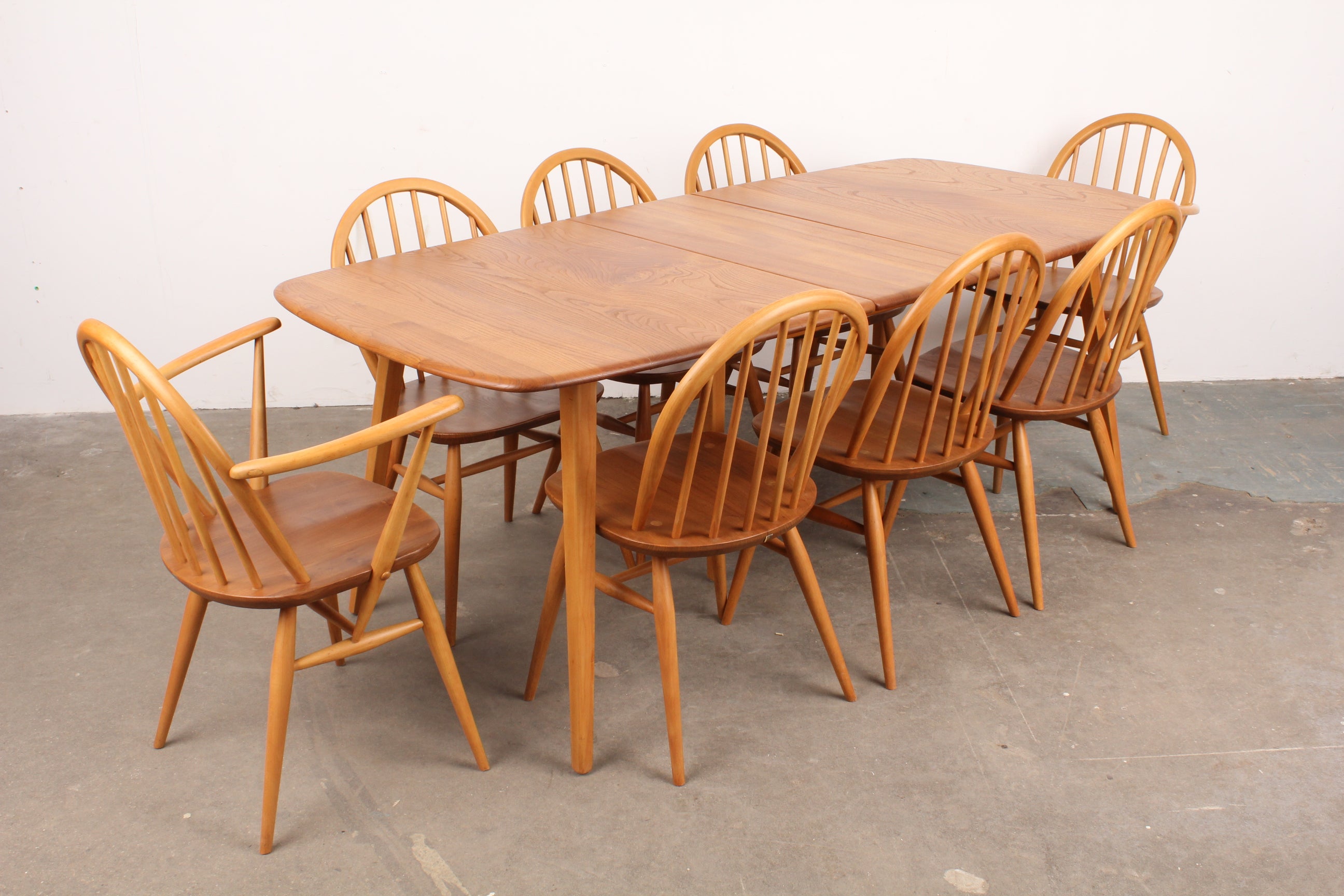 English Mid Century Modern Ercol Solid Elm Dining Set