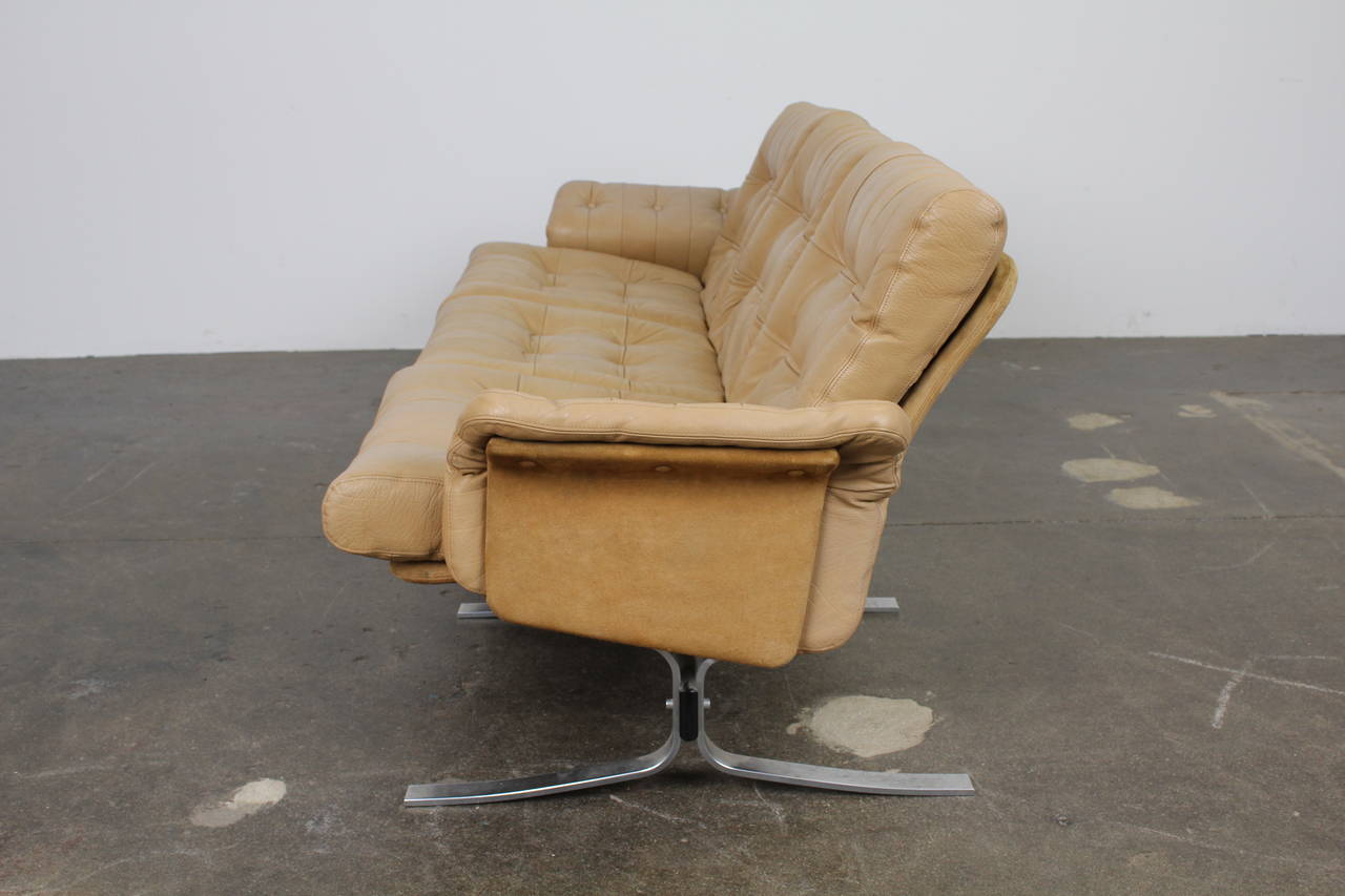 Three-Seat Metal Sofa with Tufted Crème Leather by Ebbe Gehl & Søren Nissen 1