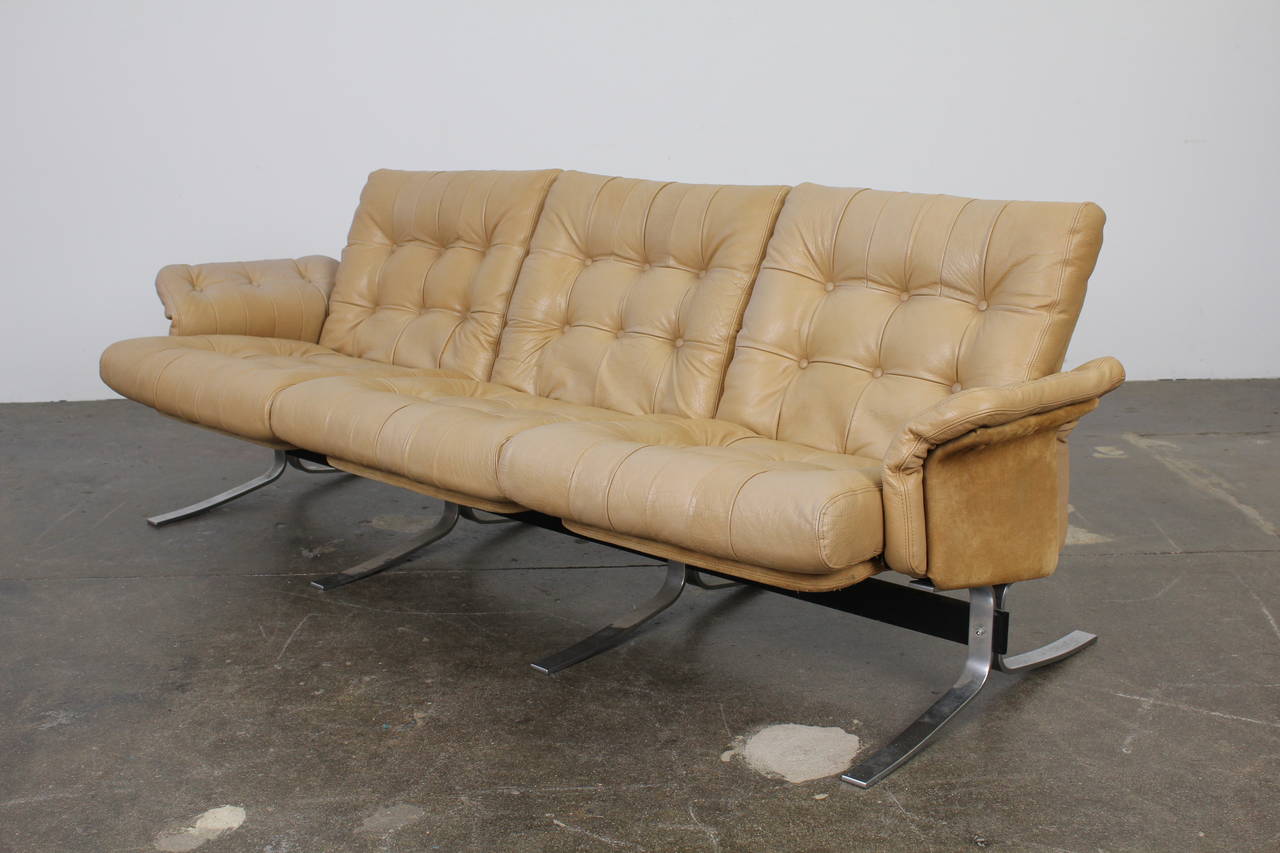 Three-Seat Metal Sofa with Tufted Crème Leather by Ebbe Gehl & Søren Nissen 2