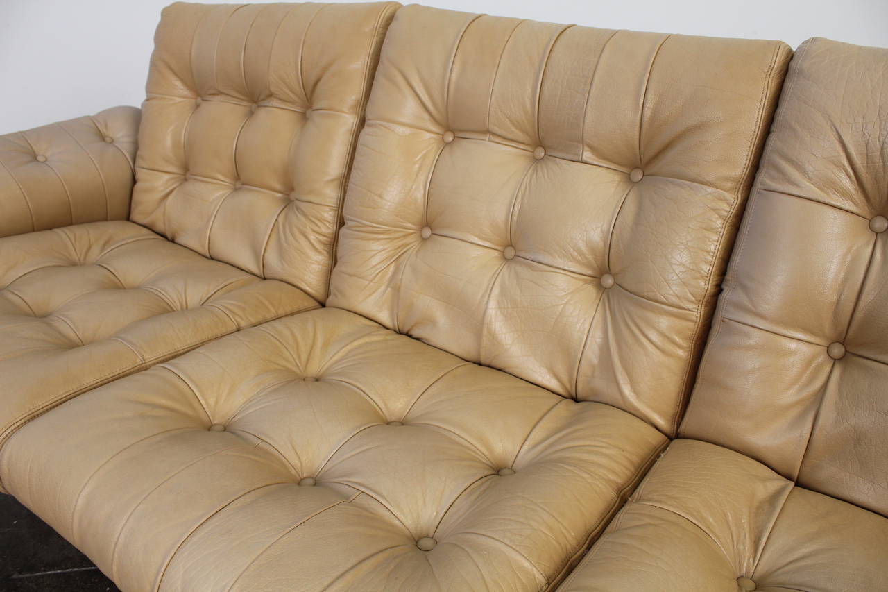 Three-Seat Metal Sofa with Tufted Crème Leather by Ebbe Gehl & Søren Nissen 3