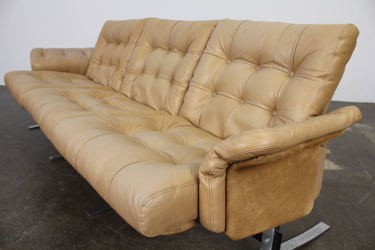 Three-Seat Metal Sofa with Tufted Crème Leather by Ebbe Gehl & Søren Nissen 4