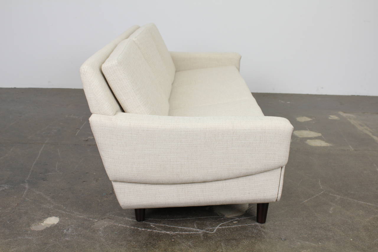 Mid-Century Modern Off-White Danish Three-Seat Sofa with Rosewood Legs