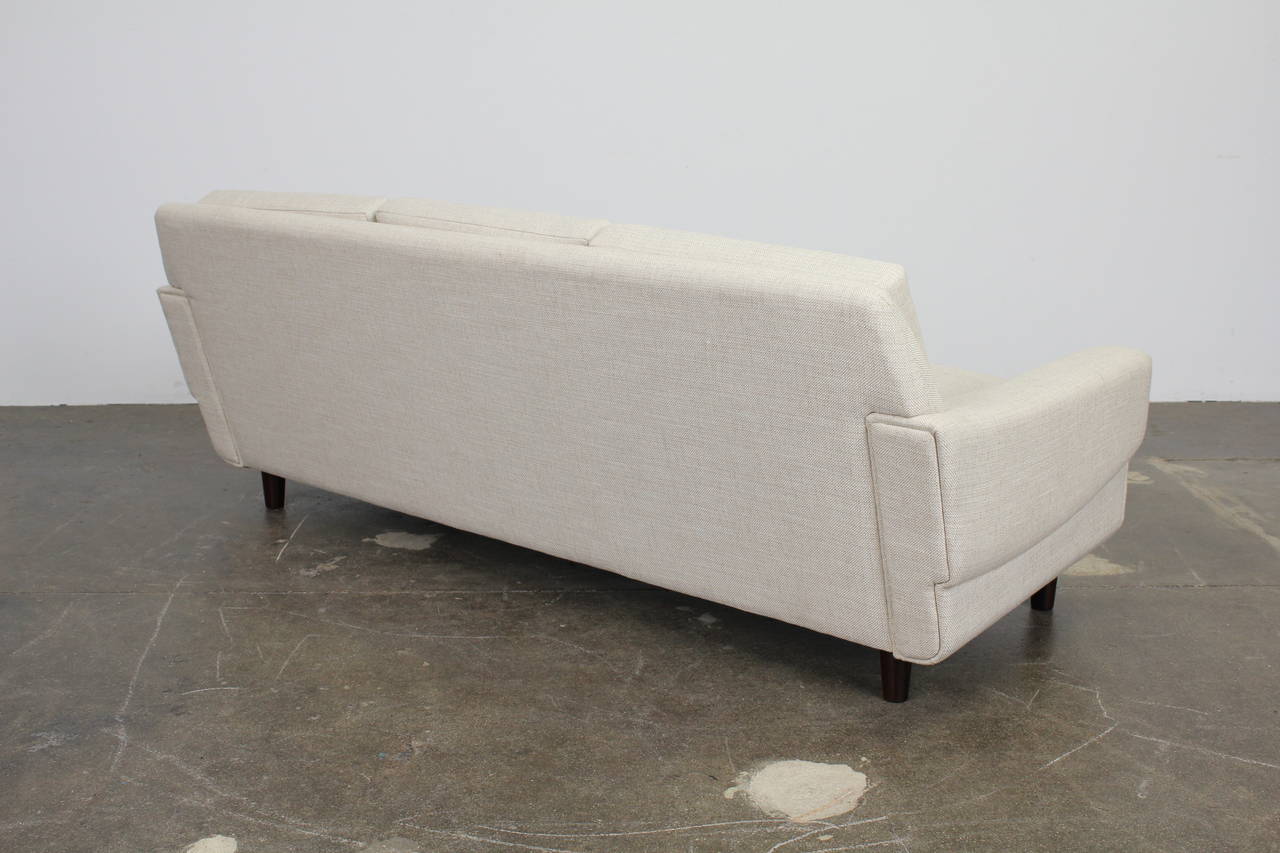 Off-White Danish Three-Seat Sofa with Rosewood Legs In Excellent Condition In North Hollywood, CA
