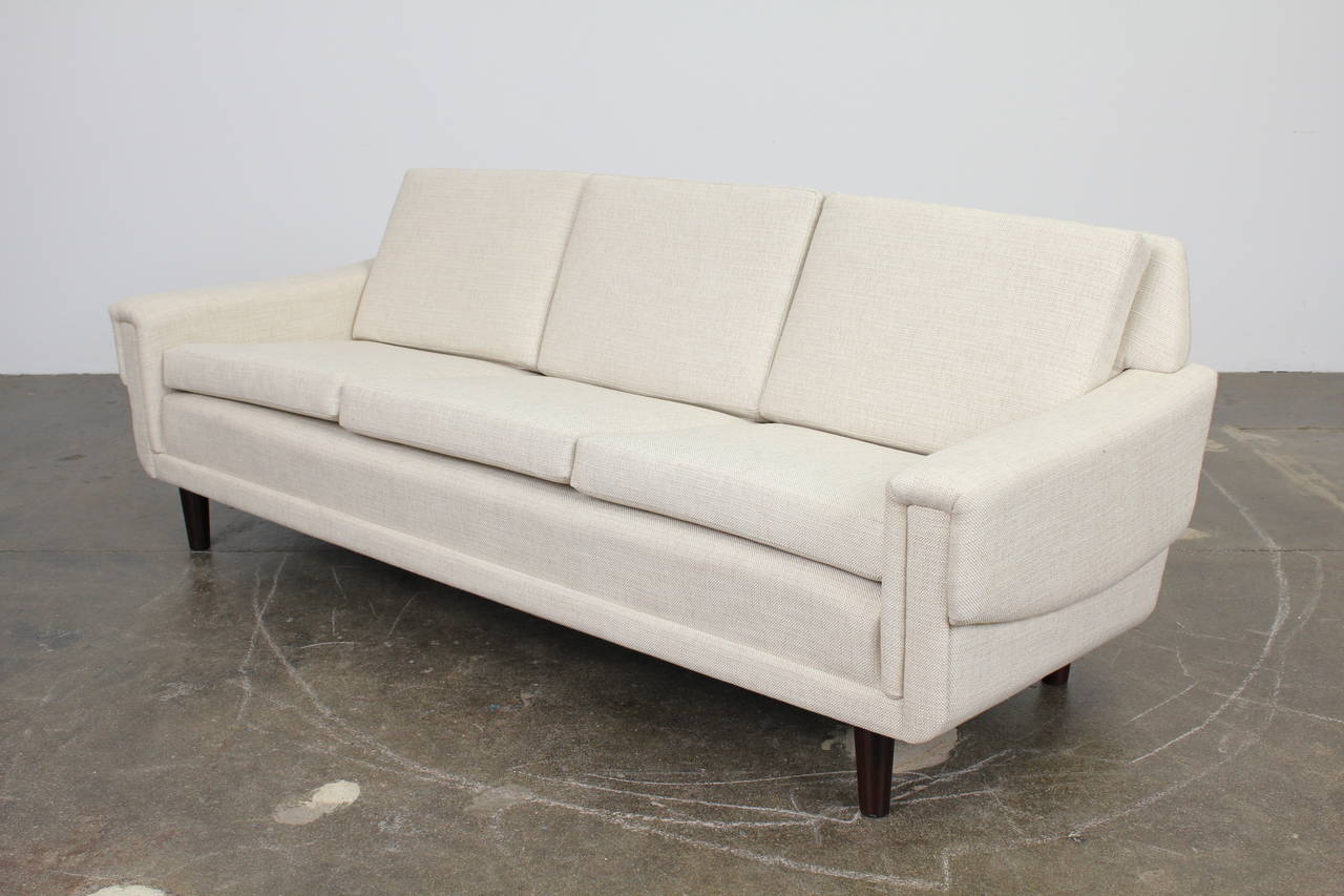 Off-White Danish Three-Seat Sofa with Rosewood Legs 1