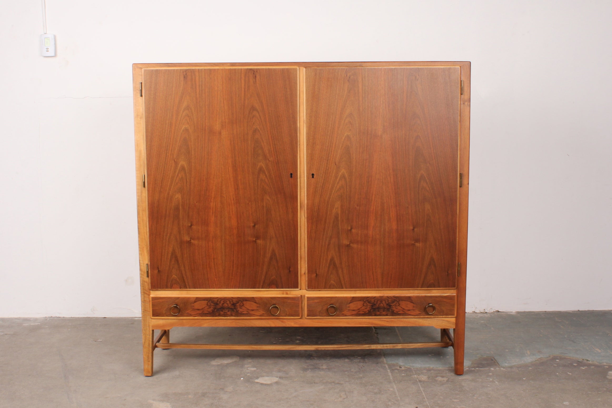 Mid Century Modern English Walnut Cabinet with Brass Hardware