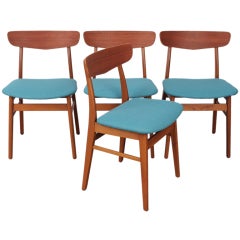Set of 4 Danish mid century modern teak and oak dining chairs