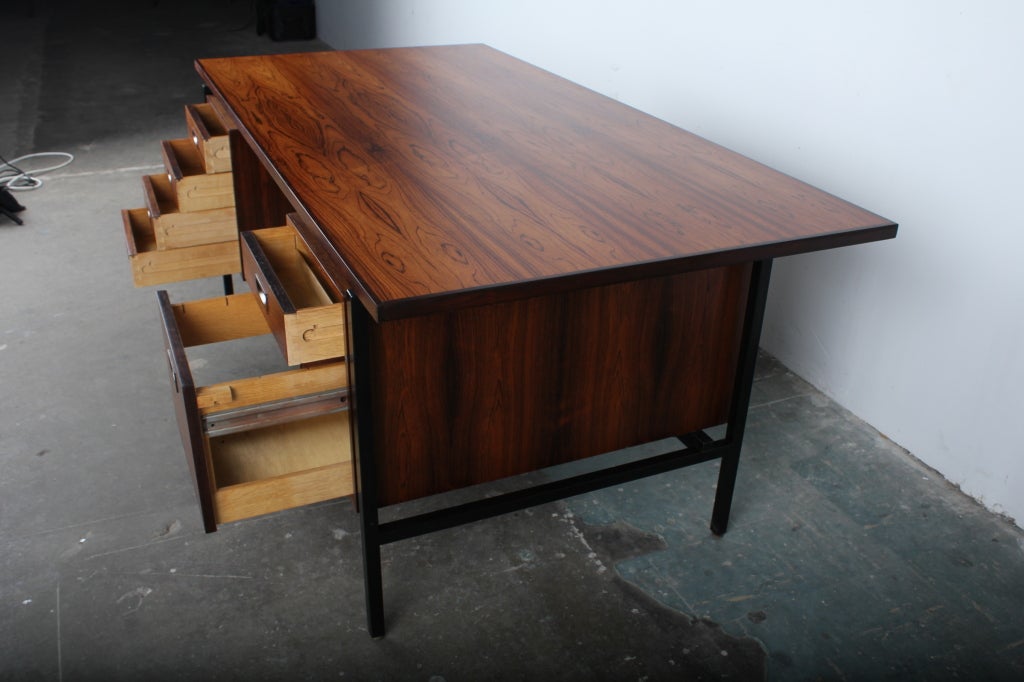 Danish Mid Century Modern rosewod desk with black metal frame. 3