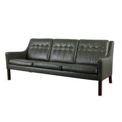 Danish Mid Century Modern Green Leather Sofa