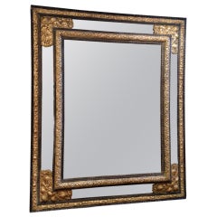 Antique 17th Century Mirror in Ebony and Brass