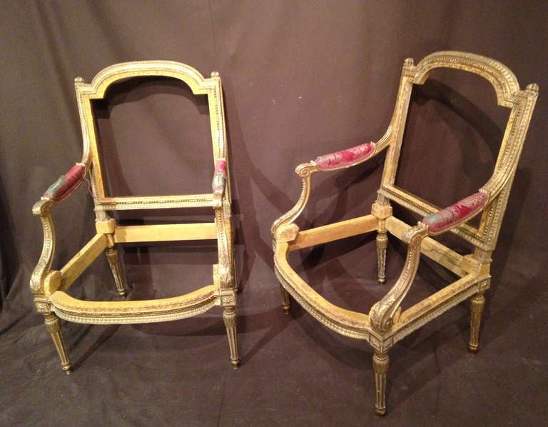 Louis XVI 19th C. French Fine Gilted Pair Of Armchair In The Style Of Georges Jacob For Versailles