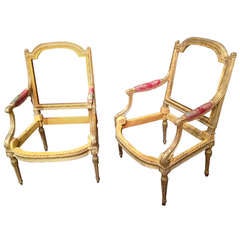 Antique 19th C. French Fine Gilted Pair Of Armchair In The Style Of Georges Jacob For Versailles