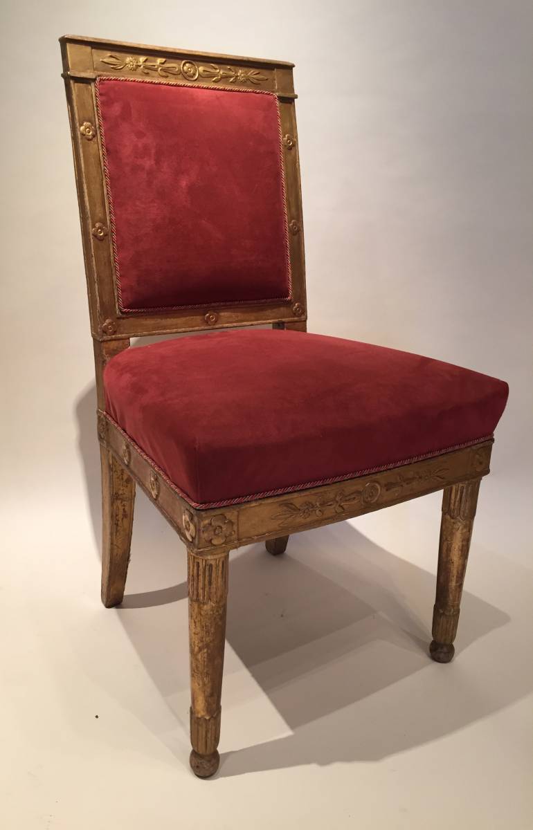 French Pair of Gilded Wood Chairs Empire by Marcion or Bellangé, Paris 1805