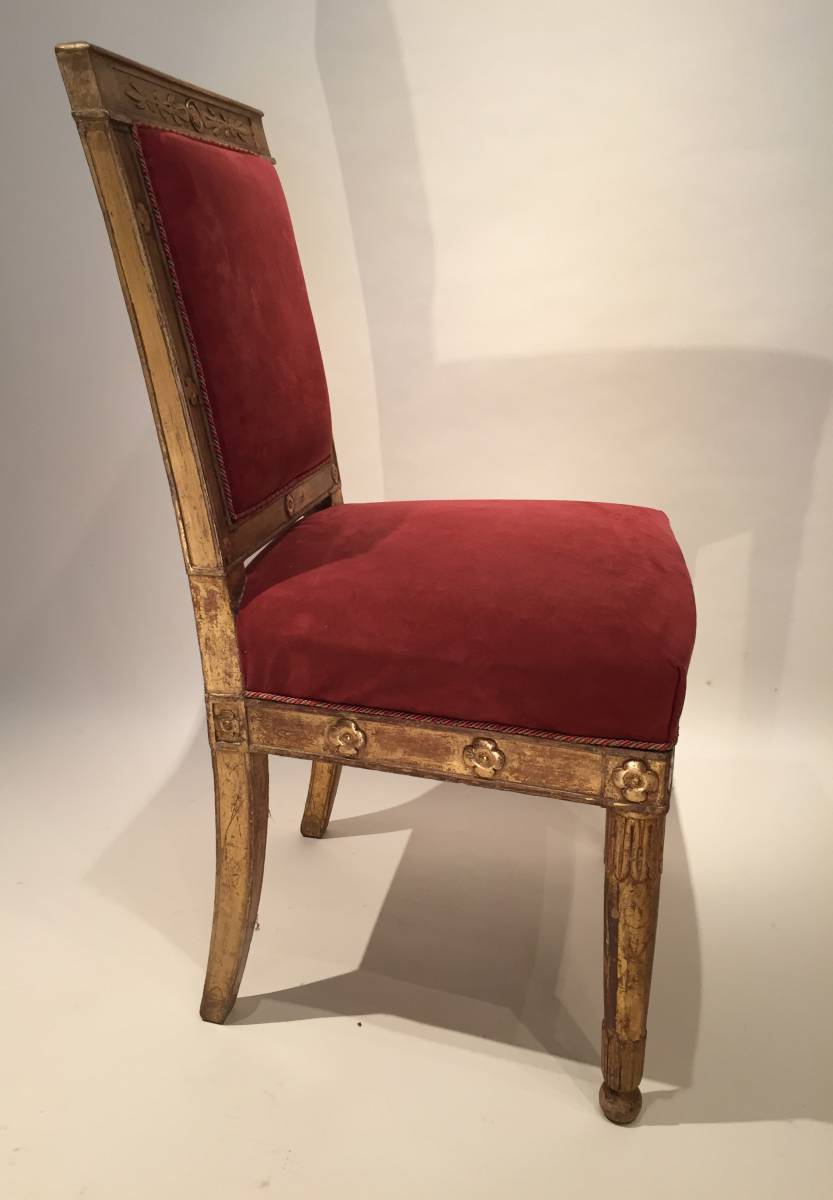 Pair of Gilded Wood Chairs Empire by Marcion or Bellangé, Paris 1805 In Excellent Condition In Isle sur la Sorgue, Provence